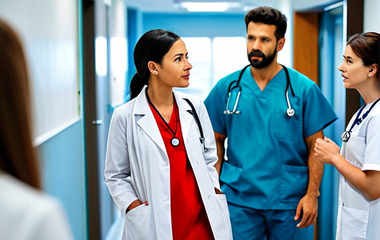 **
"A diverse team of healthcare professionals (doctors, nurses, administrators) in a modern hospital conference room, discussing patient care strategies. Everyone is fully clothed in professional attire. The atmosphere is collaborative and focused. Background: softly blurred hospital hallway. Safe for work, appropriate content, family-friendly, professional, perfect anatomy, correct proportions, well-formed hands, natural pose, high resolution, detailed."
**